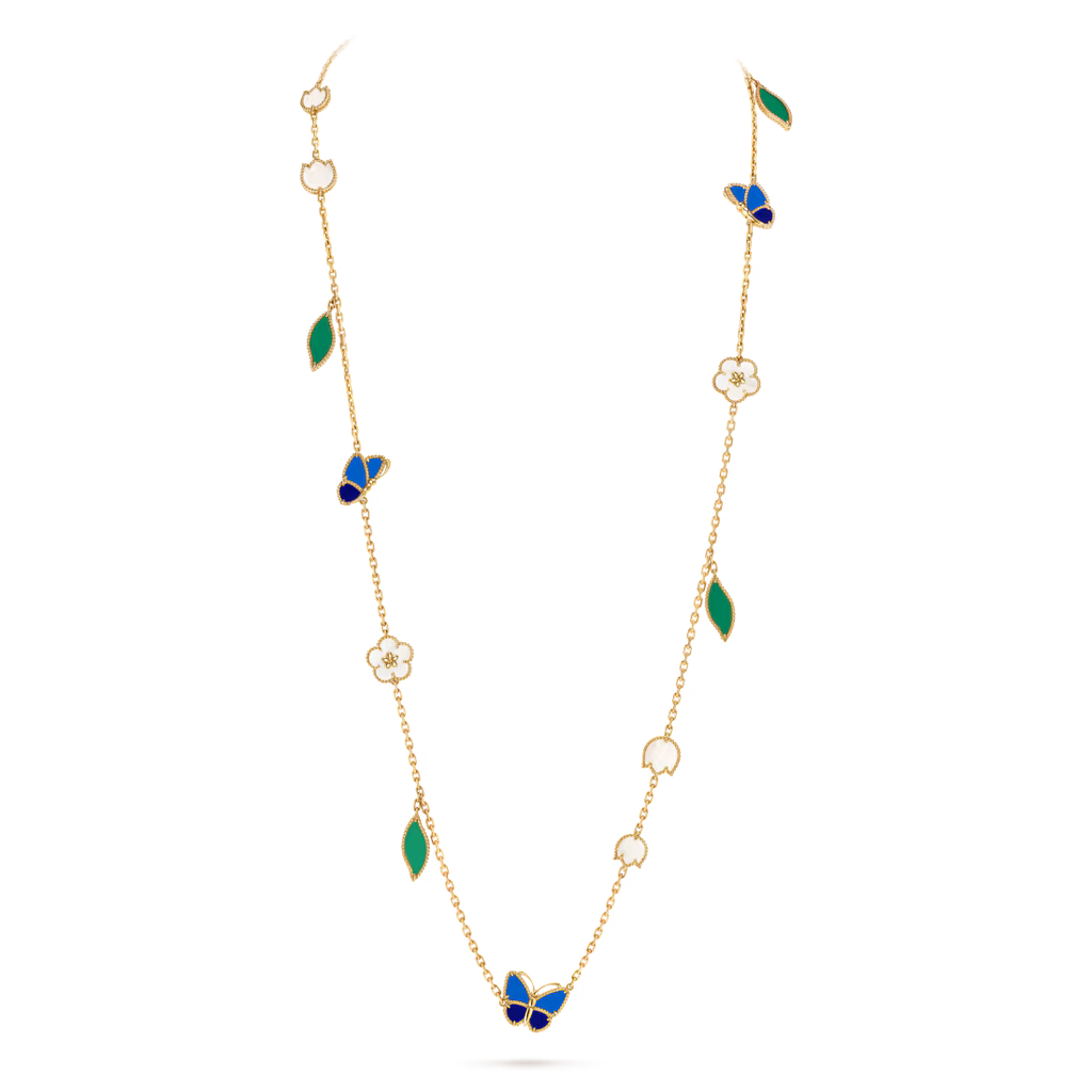 Lucky Spring Butterfly long necklace, 15 motifs